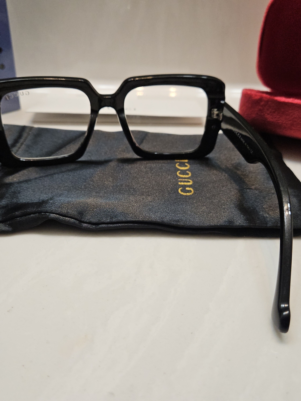 Gucci Black Square Optical Glasses with Red Velvet Case - Picture 7 of 13